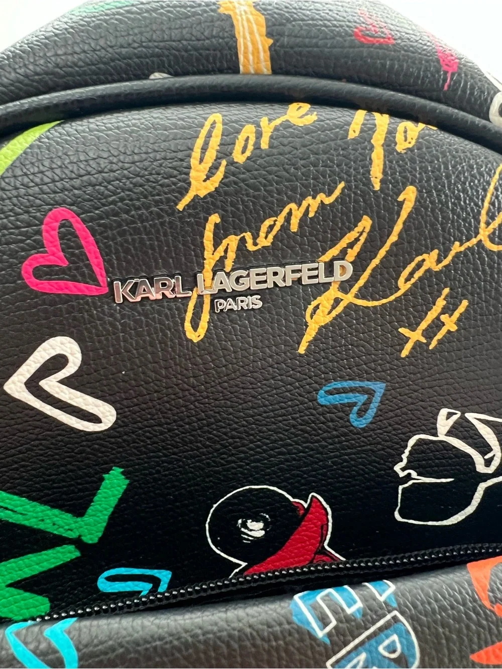 Karl Lagerfeld  Black Mini Backpack with Multicolor Graffiti